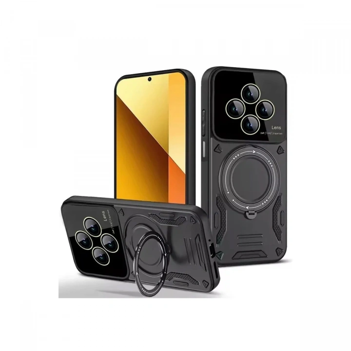 Mey İthalat®   Redmi 14C Kılıf Joy Lens Standlı Kapak - Siyah