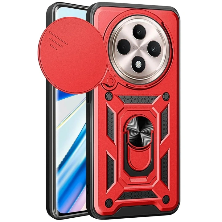 Mey İthalat®   Redmi 14C Kılıf Pars Lens Yüzüklü Silikon - Kırmızı