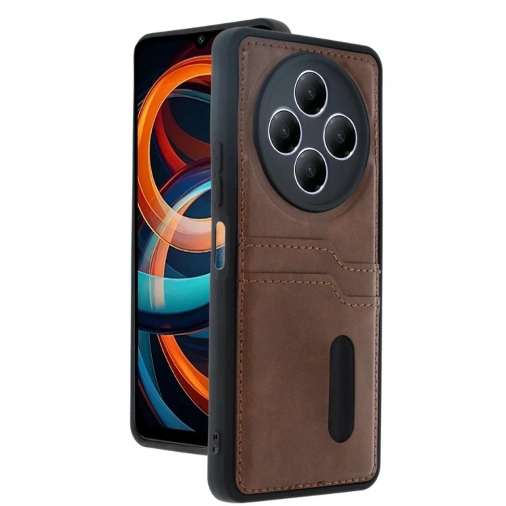 Mey İthalat®   Redmi 14C Kılıf Sara Kartvizitli Deri Kılıf - Taba