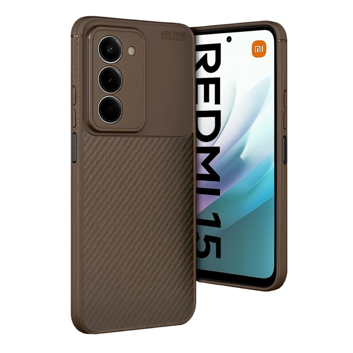 Mey İthalat®   Redmi 15 4G Auto Focus Karbon Kapak - Kahverengi
