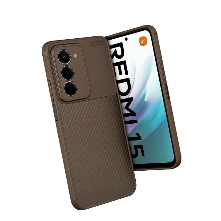 Mey İthalat®   Redmi 15 4G Auto Focus Karbon Kapak - Kahverengi