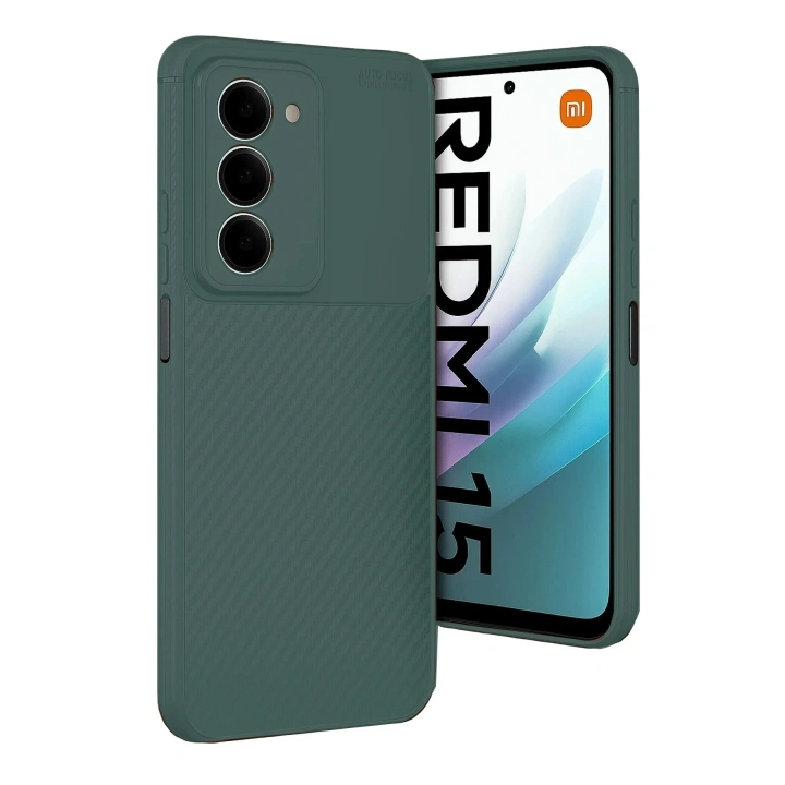 Mey İthalat®   Redmi 15 4G Auto Focus Karbon Kapak - Koyu Yeşil