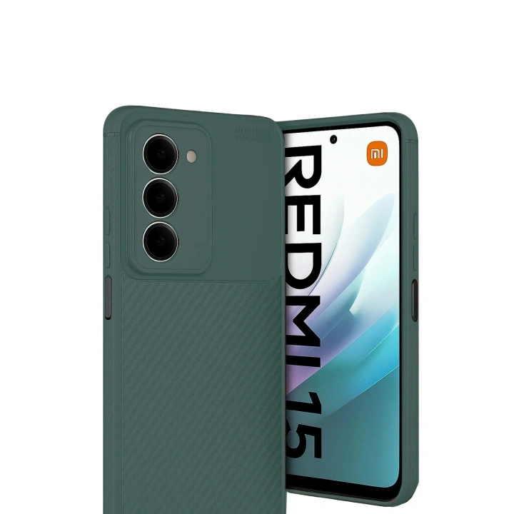 Mey İthalat®   Redmi 15 4G Auto Focus Karbon Kapak - Koyu Yeşil