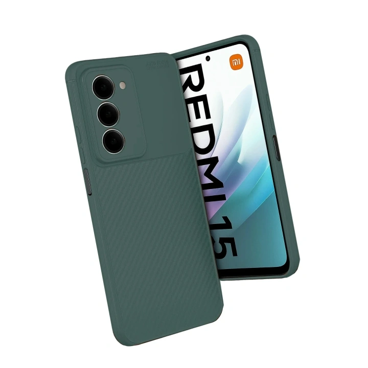 Mey İthalat®   Redmi 15 4G Auto Focus Karbon Kapak - Koyu Yeşil