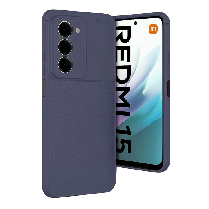 Mey İthalat®   Redmi 15 4G Auto Focus Karbon Kapak - Lacivert