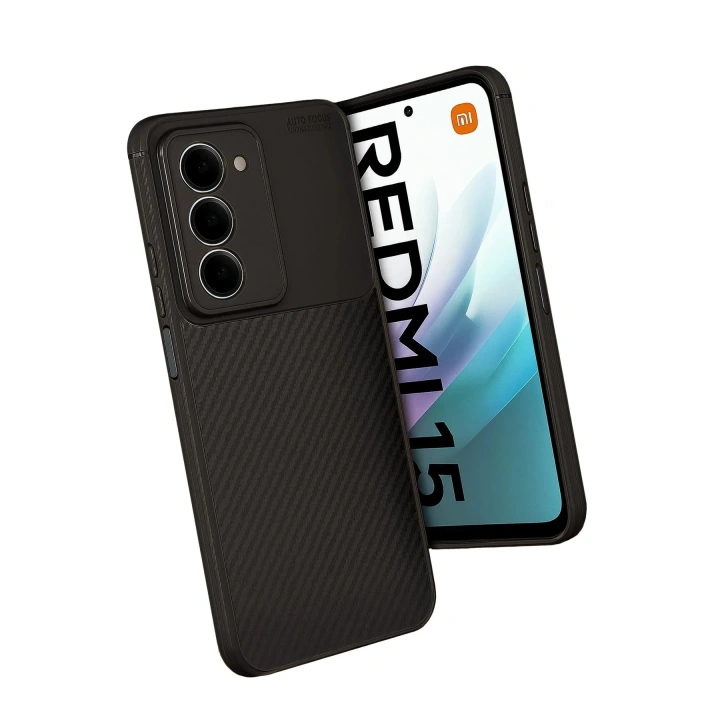 Mey İthalat®   Redmi 15 4G Auto Focus Karbon Kapak - Siyah