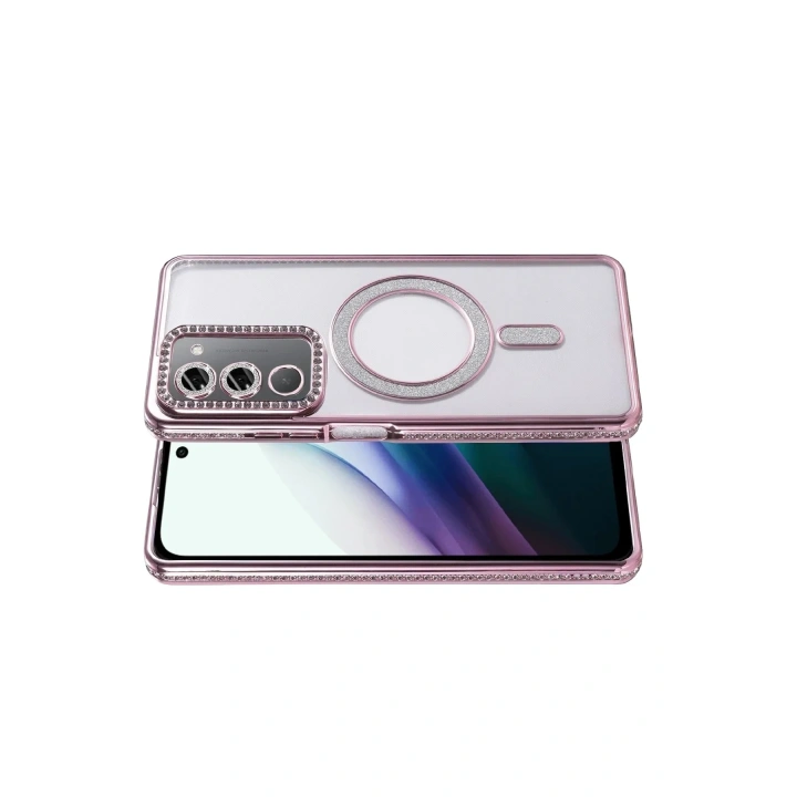 Mey İthalat®   Redmi 15 4G Joke Simli Magneticsafe Kılıf - Pembe