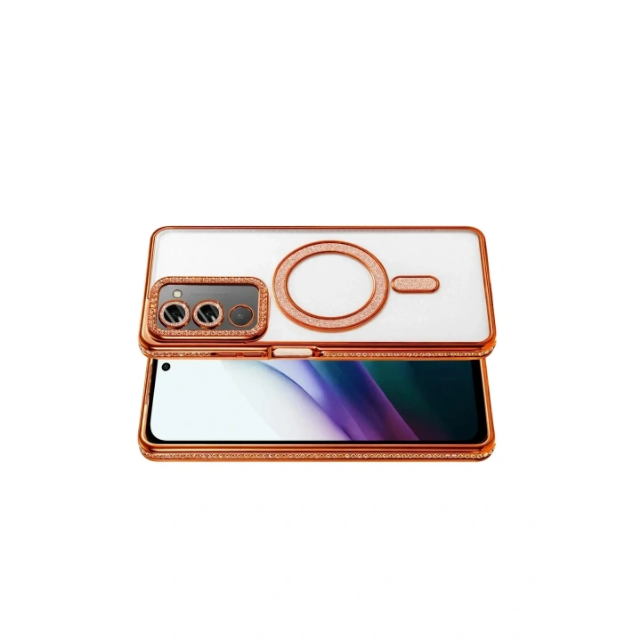 Mey İthalat®   Redmi 15 4G Joke Simli Magneticsafe Kılıf - Turuncu