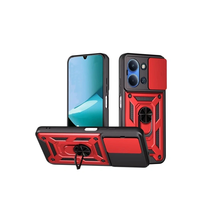 Mey İthalat®   Redmi 15C 4G Pars Lens Yüzüklü Silikon - Kırmızı