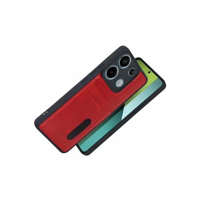 Mey İthalat®   Redmi 15C 4G Sara Kartvizitli Deri Kılıf - Kırmızı