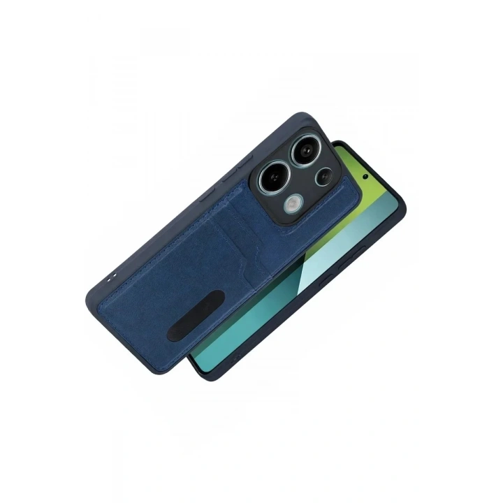 Mey İthalat®   Redmi 15C 4G Sara Kartvizitli Deri Kılıf - Lacivert