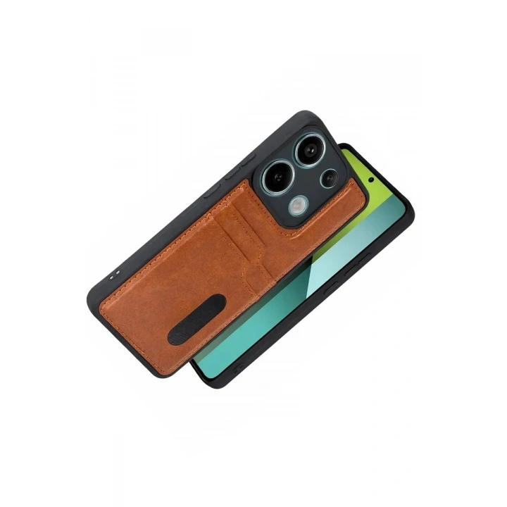 Mey İthalat®   Redmi 15C 4G Sara Kartvizitli Deri Kılıf - Taba