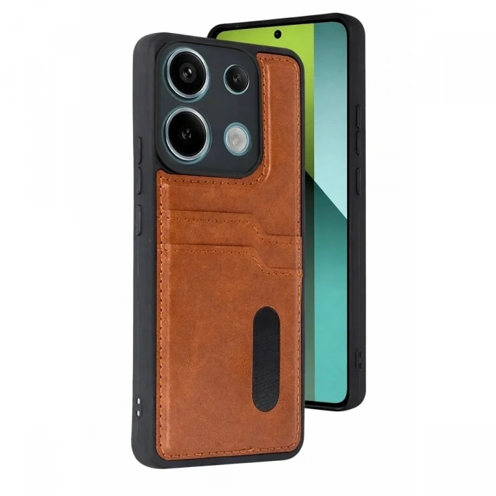 Mey İthalat®   Redmi 15C 4G Sara Kartvizitli Deri Kılıf - Taba