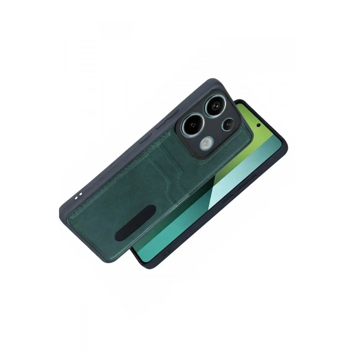 Mey İthalat®   Redmi 15C 4G Sara Kartvizitli Deri Kılıf - Yeşil