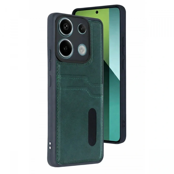 Mey İthalat®   Redmi 15C 4G Sara Kartvizitli Deri Kılıf - Yeşil