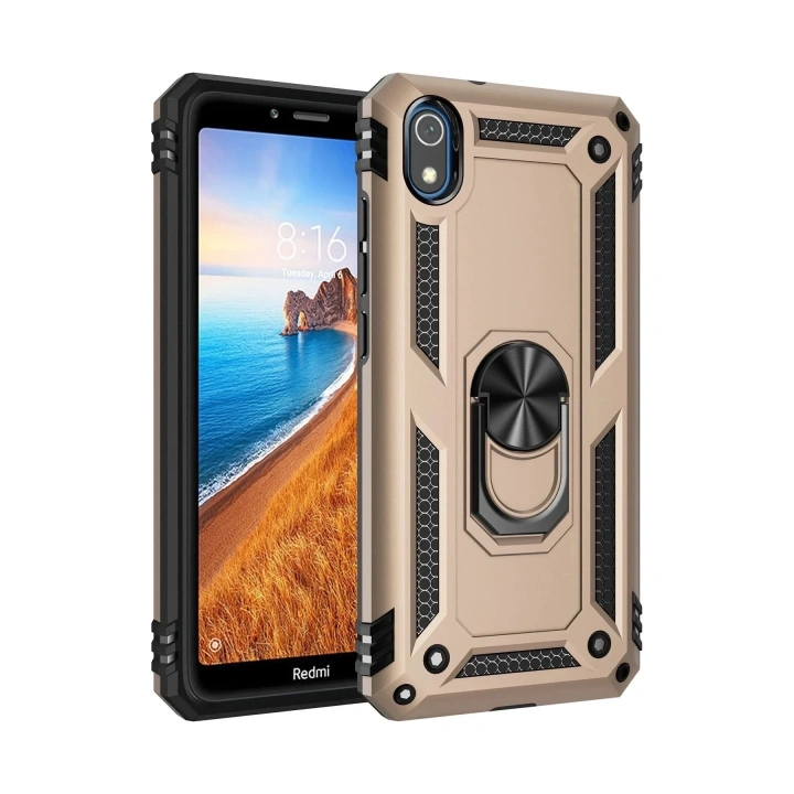 Mey İthalat®   Redmi 7A Kılıf Sofya Yüzüklü Silikon Kapak - Gold