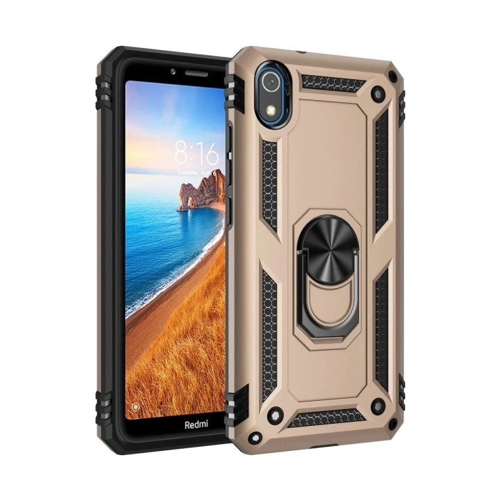 Mey İthalat®   Redmi 7A Kılıf Sofya Yüzüklü Silikon Kapak - Gold