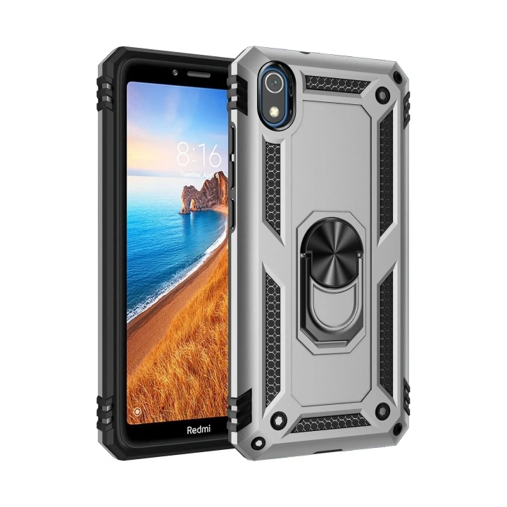 Mey İthalat®   Redmi 7A Kılıf Sofya Yüzüklü Silikon Kapak - Gümüş
