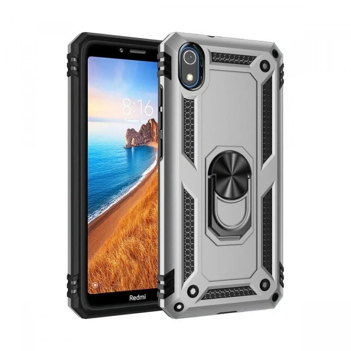 Mey İthalat®   Redmi 7A Kılıf Sofya Yüzüklü Silikon Kapak - Gümüş