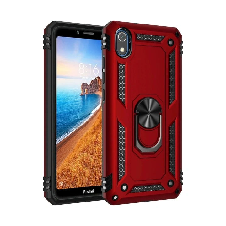 Mey İthalat®   Redmi 7A Kılıf Sofya Yüzüklü Silikon Kapak - Kırmızı