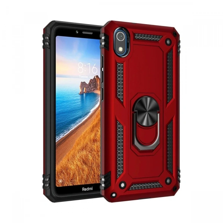 Mey İthalat®   Redmi 7A Kılıf Sofya Yüzüklü Silikon Kapak - Kırmızı