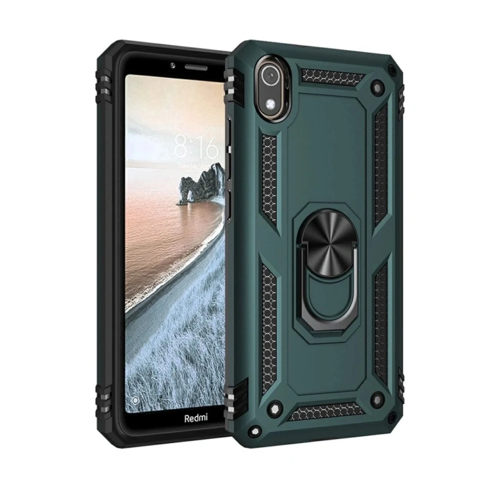 Mey İthalat®   Redmi 7A Kılıf Sofya Yüzüklü Silikon Kapak - Yeşil