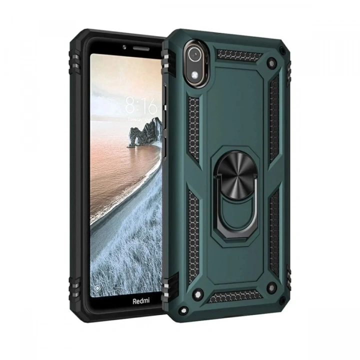 Mey İthalat®   Redmi 7A Kılıf Sofya Yüzüklü Silikon Kapak - Yeşil