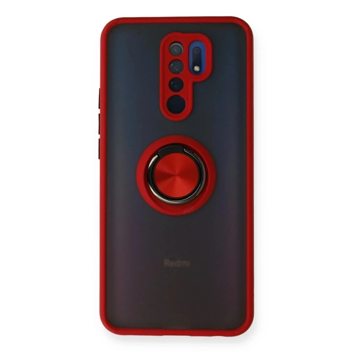 Mey İthalat®   Redmi 9 Kılıf Montreal Yüzüklü Silikon Kapak - Kırmızı