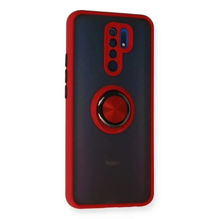 Mey İthalat®   Redmi 9 Kılıf Montreal Yüzüklü Silikon Kapak - Kırmızı