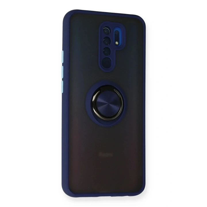 Mey İthalat®   Redmi 9 Kılıf Montreal Yüzüklü Silikon Kapak - Lacivert
