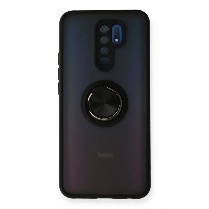 Mey İthalat®   Redmi 9 Kılıf Montreal Yüzüklü Silikon Kapak - Siyah