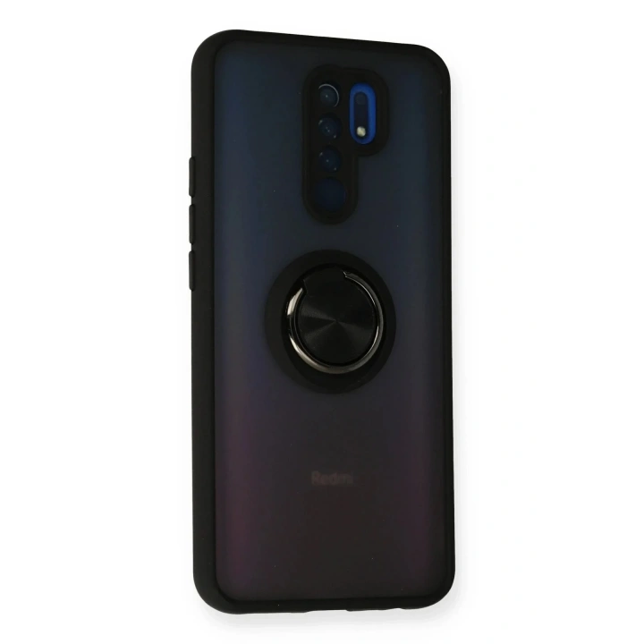 Mey İthalat®   Redmi 9 Kılıf Montreal Yüzüklü Silikon Kapak - Siyah