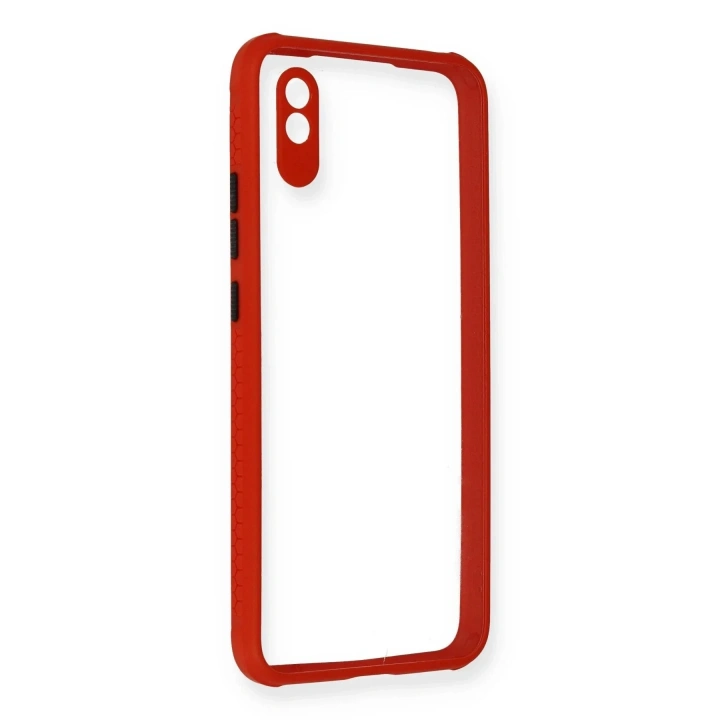 Mey İthalat®   Redmi 9A Kılıf Miami Şeffaf Silikon - Kırmızı