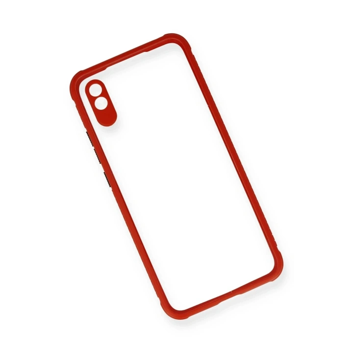 Mey İthalat®   Redmi 9A Kılıf Miami Şeffaf Silikon - Kırmızı