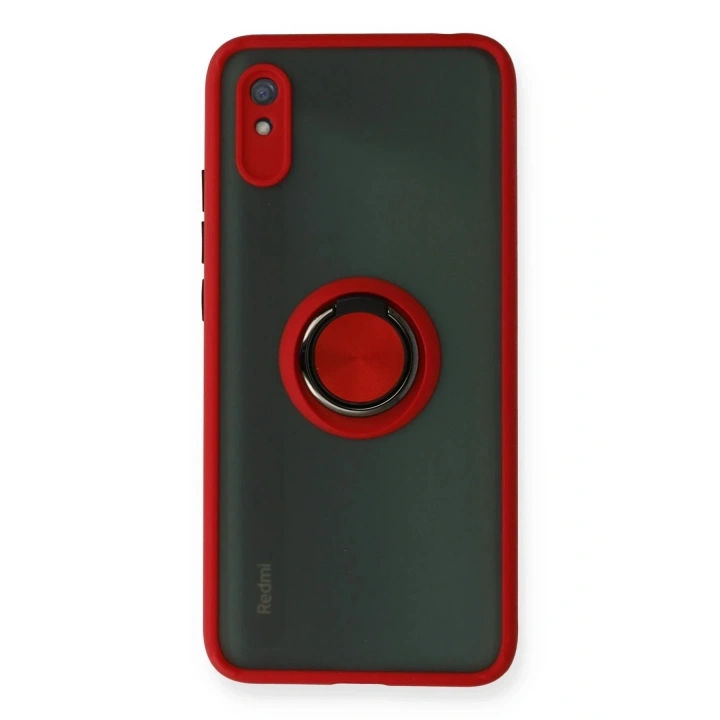 Mey İthalat®   Redmi 9A Kılıf Montreal Yüzüklü Silikon Kapak - Kırmızı