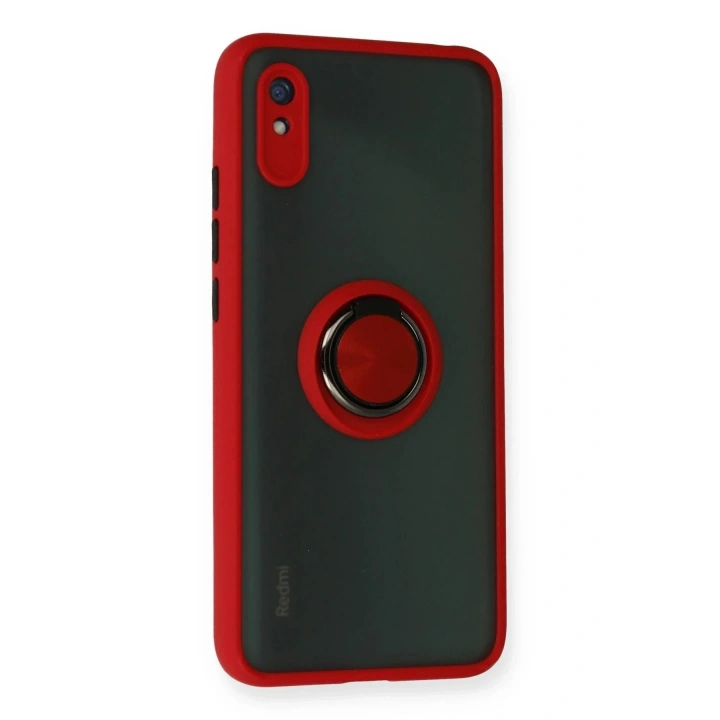 Mey İthalat®   Redmi 9A Kılıf Montreal Yüzüklü Silikon Kapak - Kırmızı