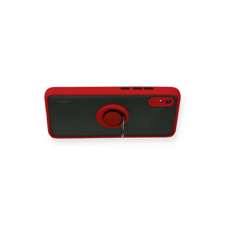 Mey İthalat®   Redmi 9A Kılıf Montreal Yüzüklü Silikon Kapak - Kırmızı