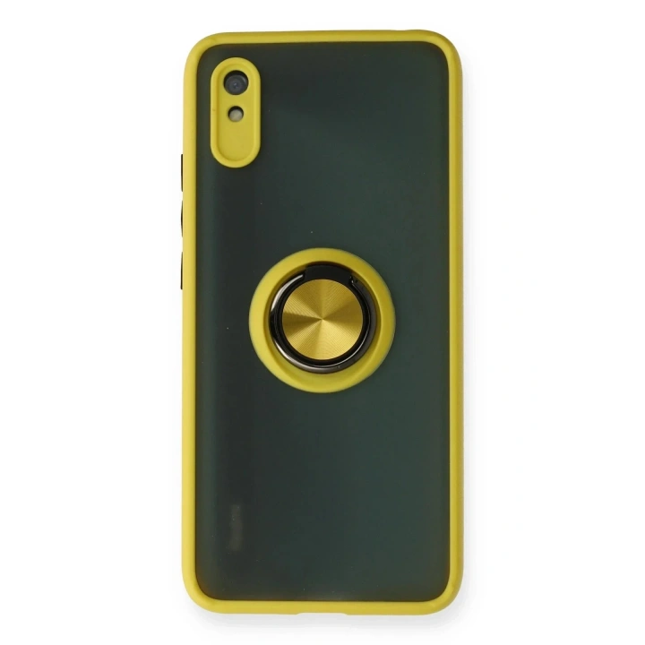 Mey İthalat®   Redmi 9A Kılıf Montreal Yüzüklü Silikon Kapak - Sarı