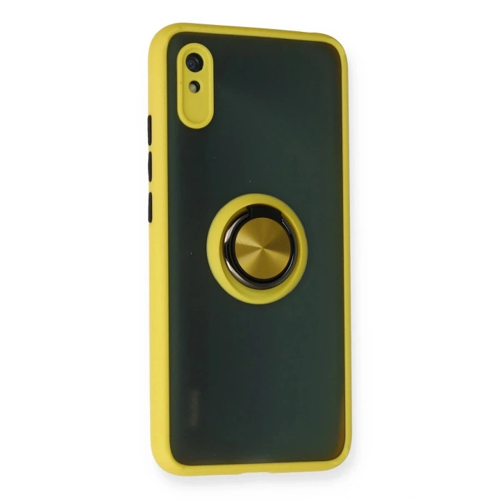 Mey İthalat®   Redmi 9A Kılıf Montreal Yüzüklü Silikon Kapak - Sarı