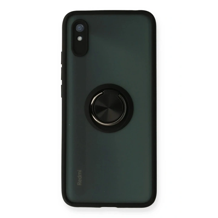 Mey İthalat®   Redmi 9A Kılıf Montreal Yüzüklü Silikon Kapak - Siyah