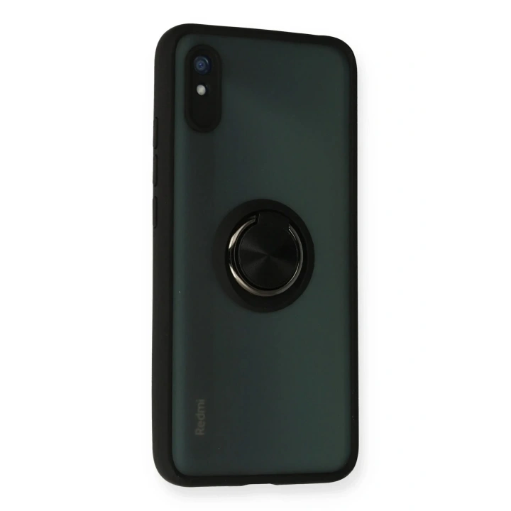 Mey İthalat®   Redmi 9A Kılıf Montreal Yüzüklü Silikon Kapak - Siyah
