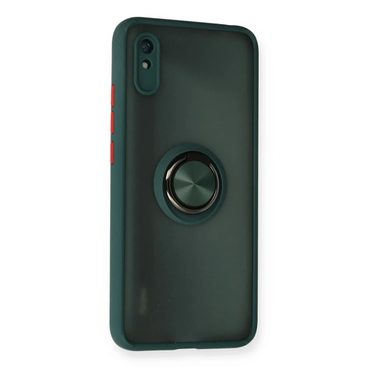 Mey İthalat®   Redmi 9A Kılıf Montreal Yüzüklü Silikon Kapak - Yeşil