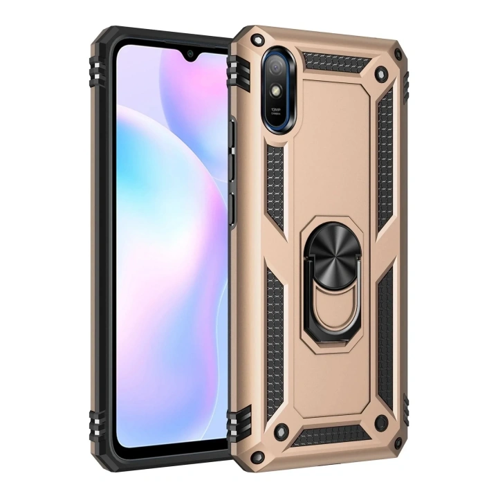 Mey İthalat®   Redmi 9A Kılıf Sofya Yüzüklü Silikon Kapak - Gold