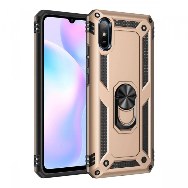 Mey İthalat®   Redmi 9A Kılıf Sofya Yüzüklü Silikon Kapak - Gold