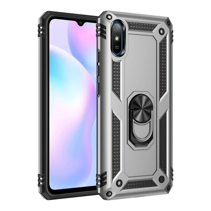Mey İthalat®   Redmi 9A Kılıf Sofya Yüzüklü Silikon Kapak - Gümüş