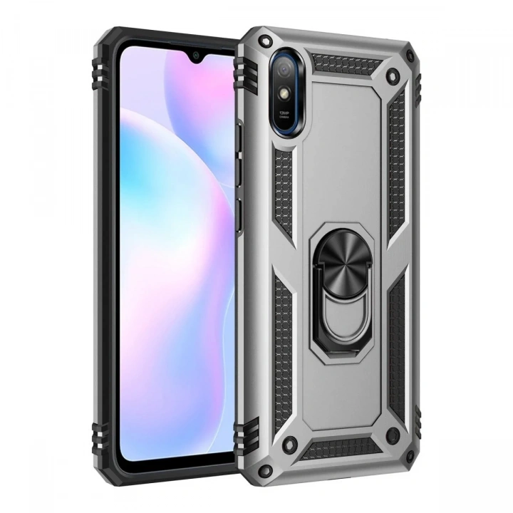 Mey İthalat®   Redmi 9A Kılıf Sofya Yüzüklü Silikon Kapak - Gümüş