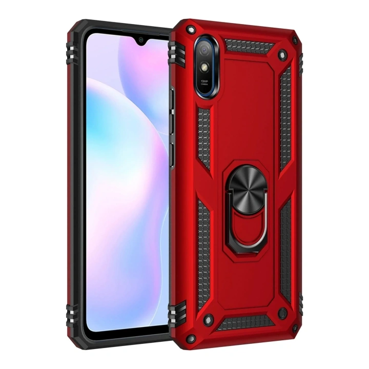 Mey İthalat®   Redmi 9A Kılıf Sofya Yüzüklü Silikon Kapak - Kırmızı
