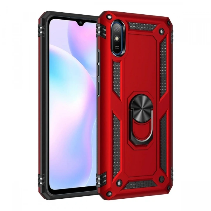 Mey İthalat®   Redmi 9A Kılıf Sofya Yüzüklü Silikon Kapak - Kırmızı