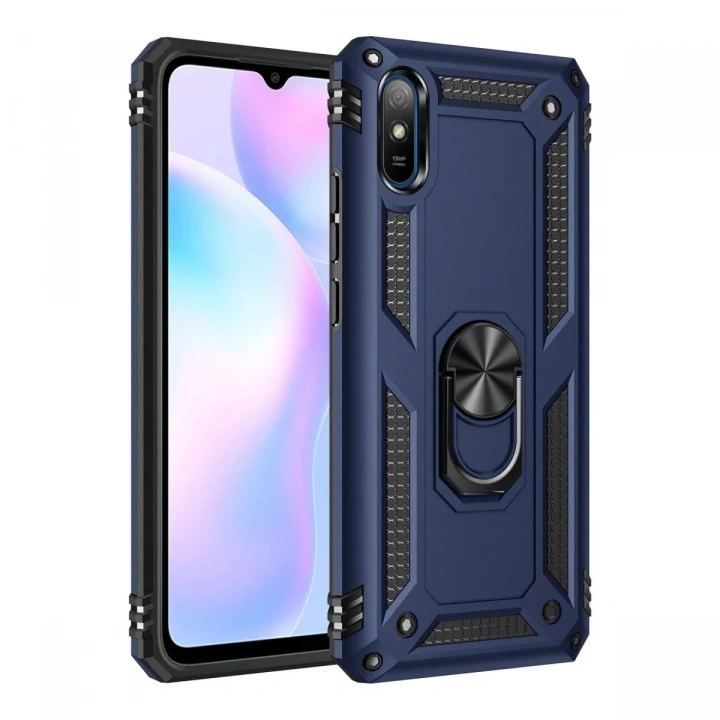 Mey İthalat®   Redmi 9A Kılıf Sofya Yüzüklü Silikon Kapak - Lacivert