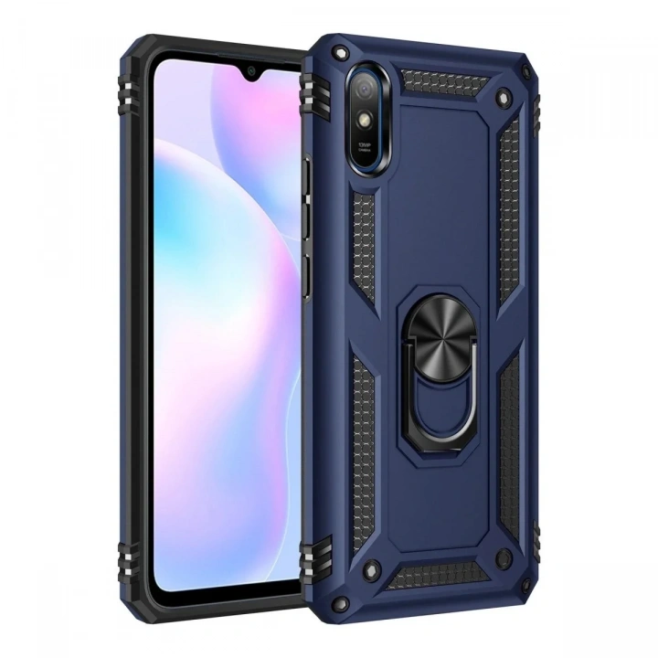Mey İthalat®   Redmi 9A Kılıf Sofya Yüzüklü Silikon Kapak - Lacivert